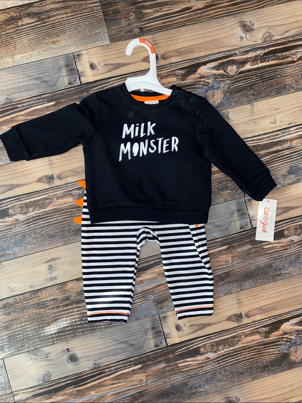 Cat & Jack Black 'Milk Monster' Top with Black & White Striped Pants